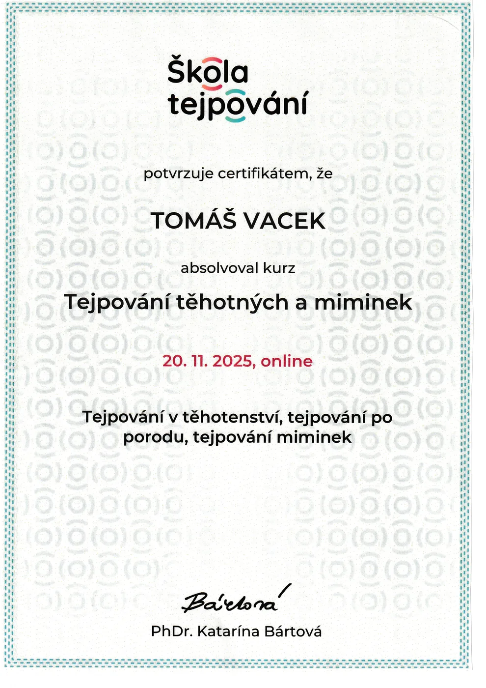 Certifikát — Tejpování těhotných a miminek