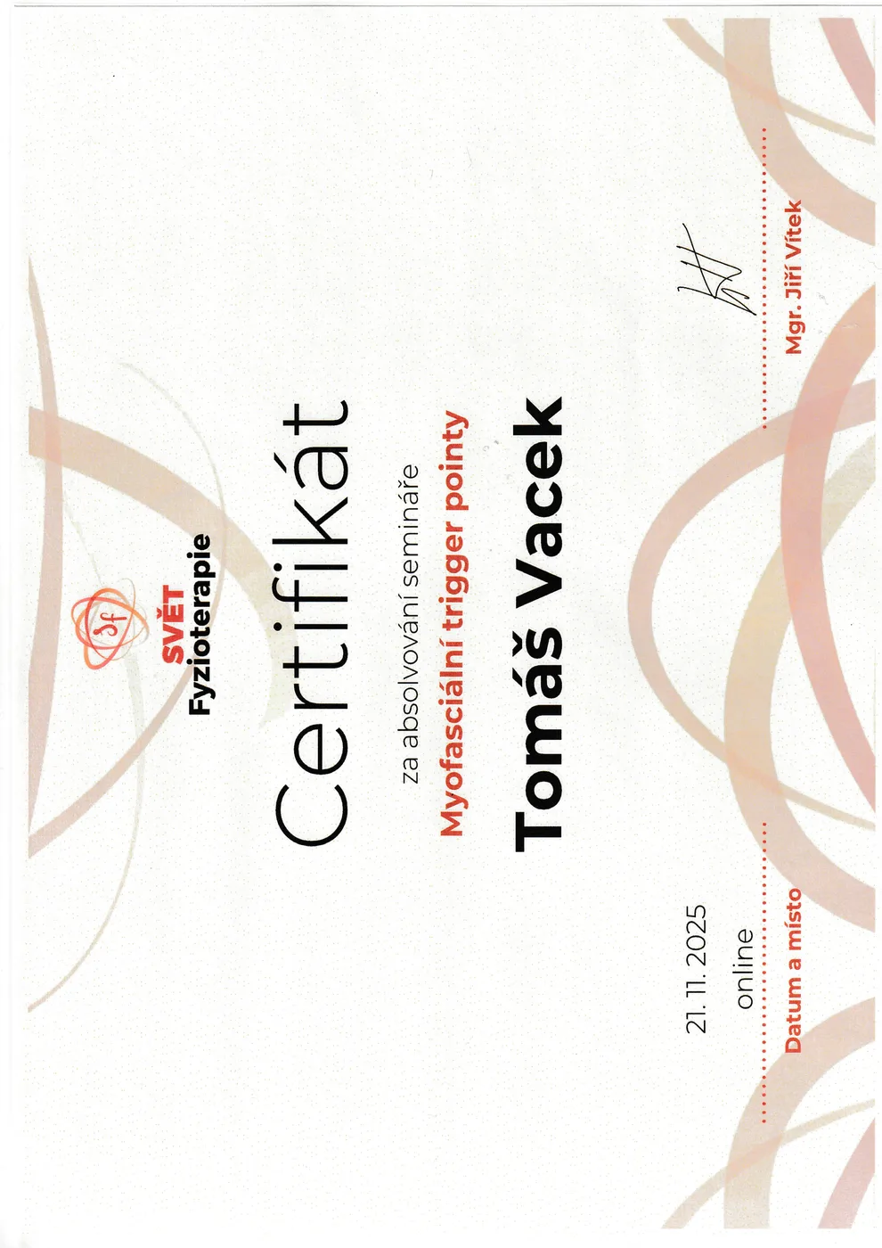 Certifikát — Myofasciální trigger pointy